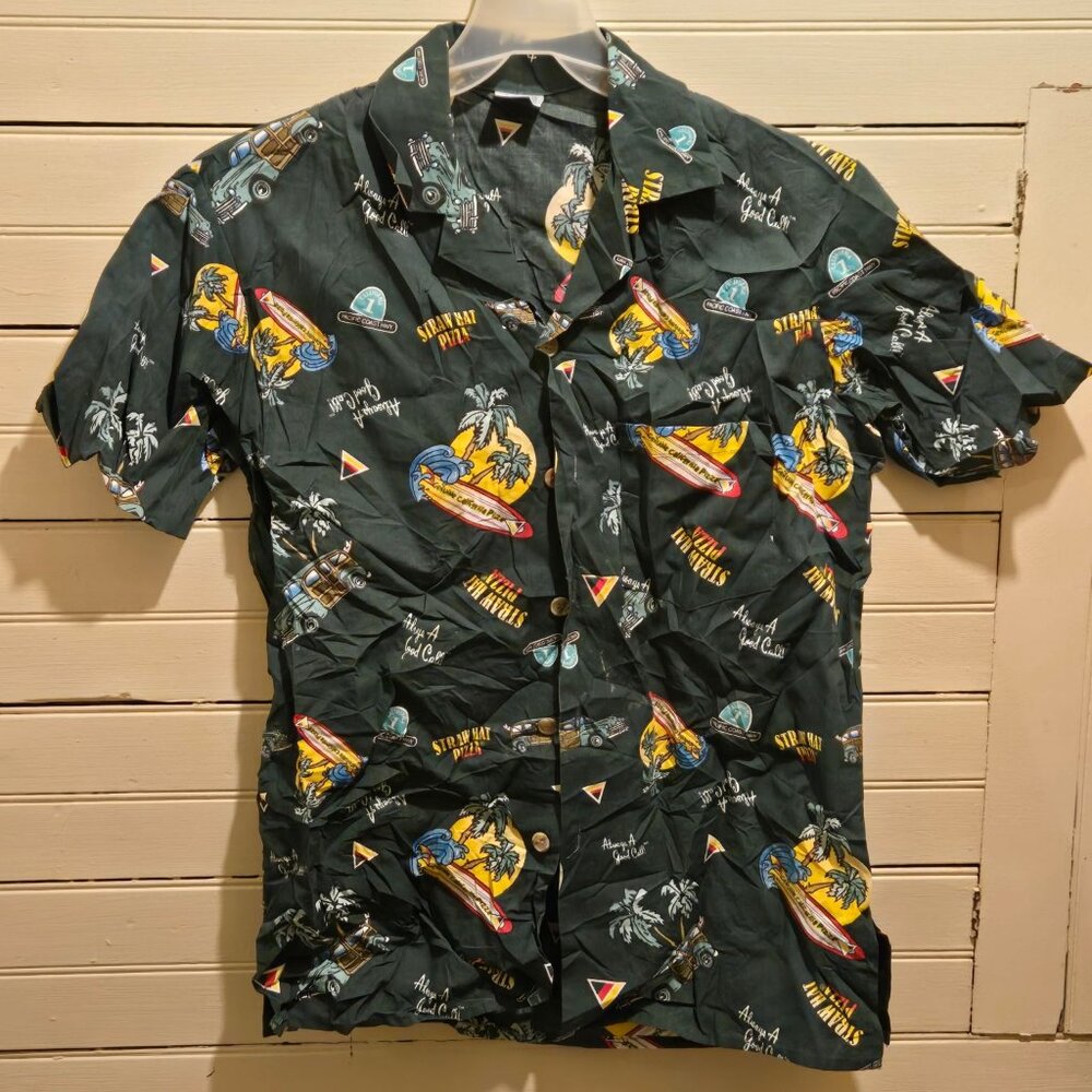 Fashion Seal Shirt Mens S Hawaiian Aloha Short Sleeve Palm Surf Pizza Green